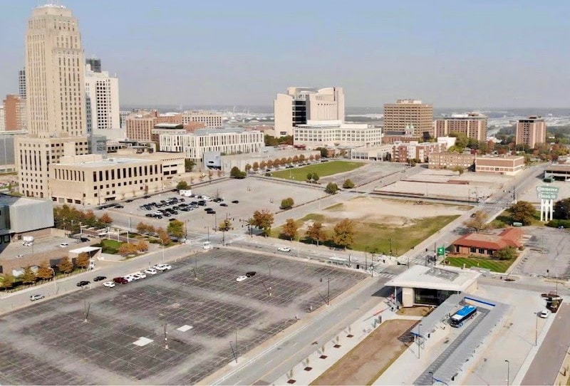 Aerial view of East Village site.