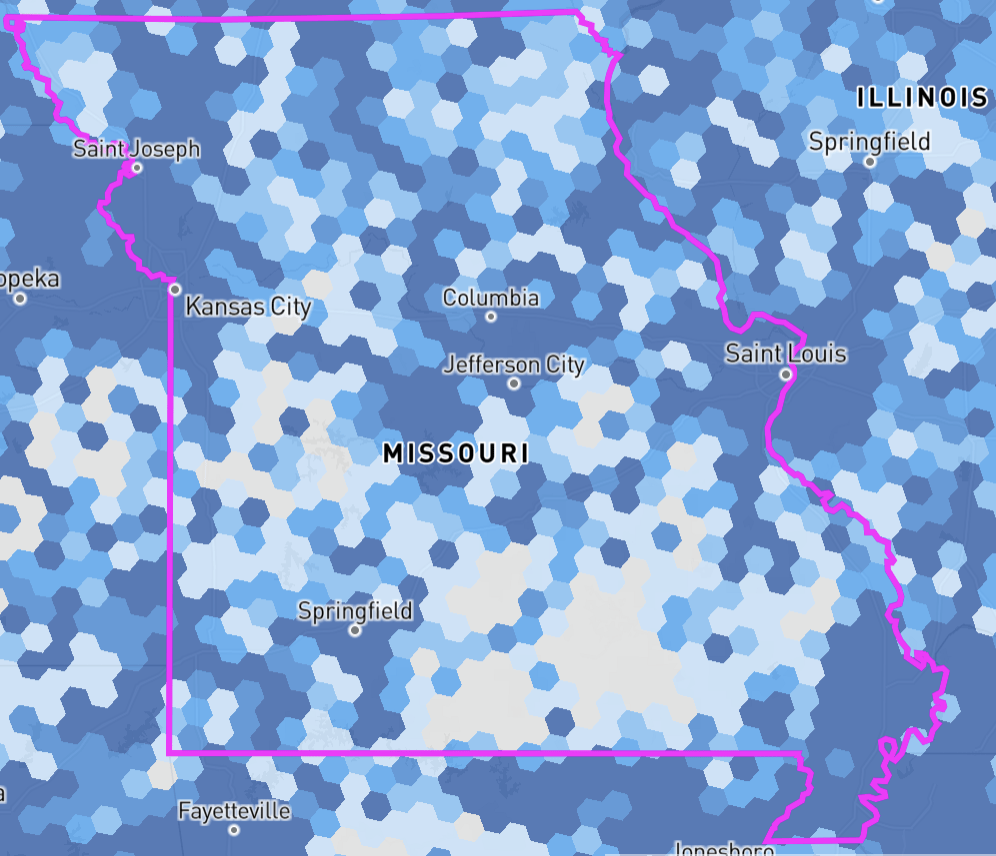 The FCC map shows urban areas of the state as more connected than rural areas.