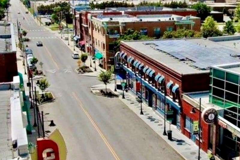 Aerial view of the 18th and Vine District.
