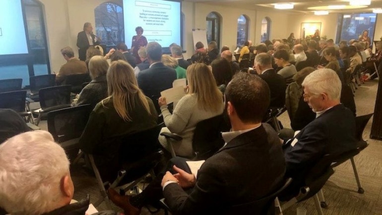 About 90 people attended the second meeting of the Plaza Area Council at Country Club Bank.