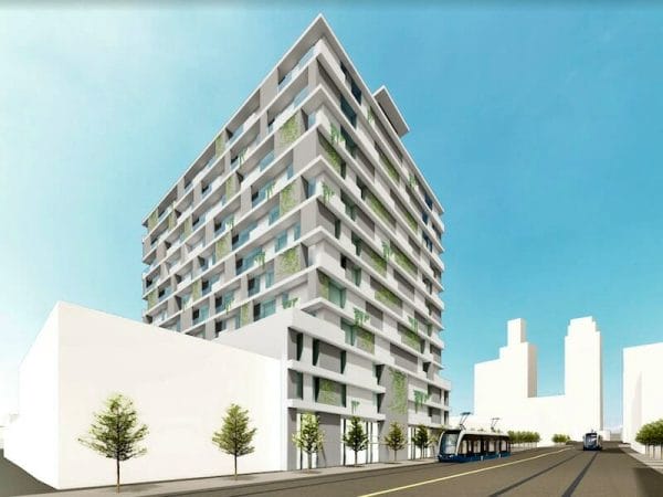 Copaken Brooks is proposing a 12-story apartment project at 1818 Main on the streetcar line.