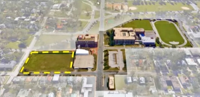 Aerial view of the Westport Commons site.