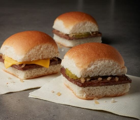 White Castle's cheese slider and original slider.
