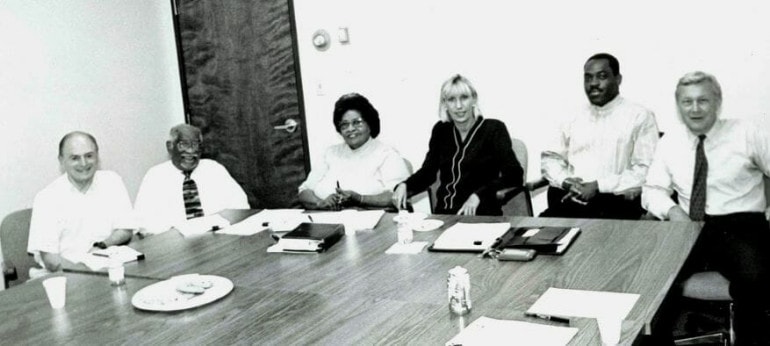 Some of LINC’s original team members, left to right, were Bert Berkley, Herman Johnson, Rosemary Smith Lowe, Gayle Hobbs, Oscar Tshibanda and Landon Rowland.
