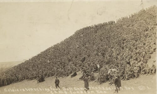 The approximately 20,000 soldiers who turned out to watch a Camp Funston, Kansas, Thanksgiving Day game convinced officers that football could help maintain military morale during World War I.