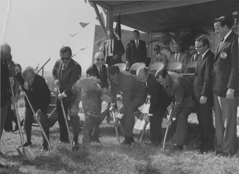 Lamar Hunt, second from right, participated in the 1968 groundbreaking ceremony for the Truman Sports Complex.