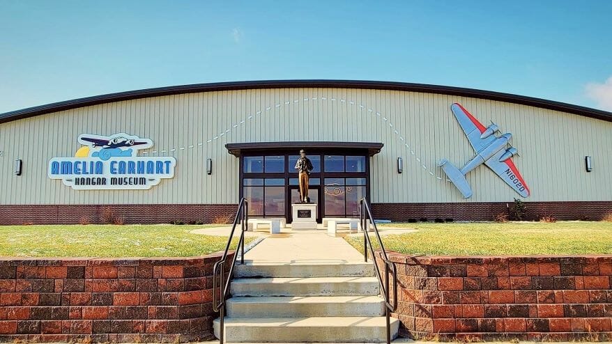 The Amelia Earhart Hangar Museum can be found at the Amelia Earhart Memorial Airport in Atchison. The statue of Earhart is a “twin” of the statue one unveiled last year at National Statuary Hall in the U.S. Capitol.