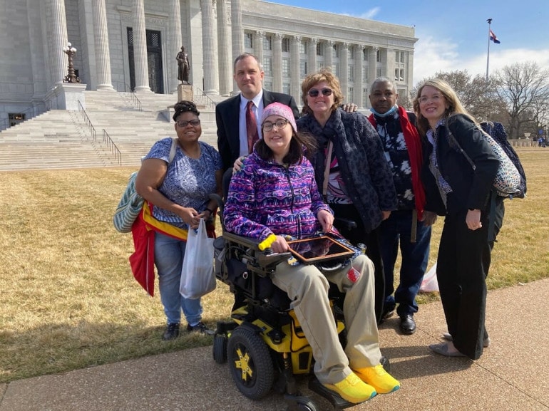 Nicole Noblet (at center in purple) with Missouri's People First Chapter at Disability Rights Legislative Day at the Capitol. (Contributed)