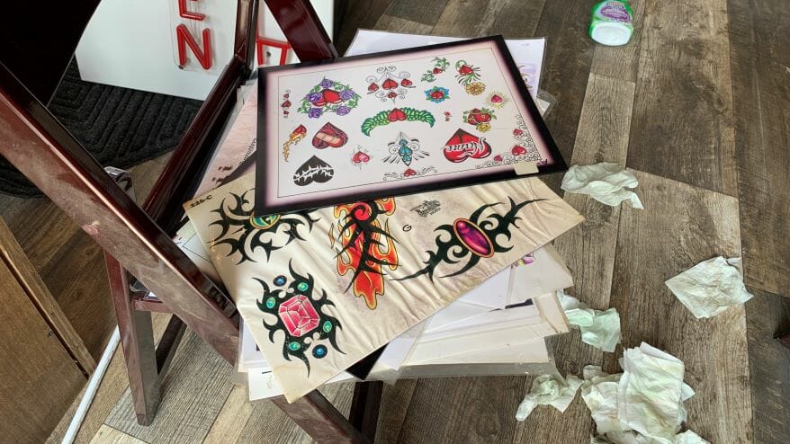 Tattoo designs salvaged from the Grimm Tattoo fire.