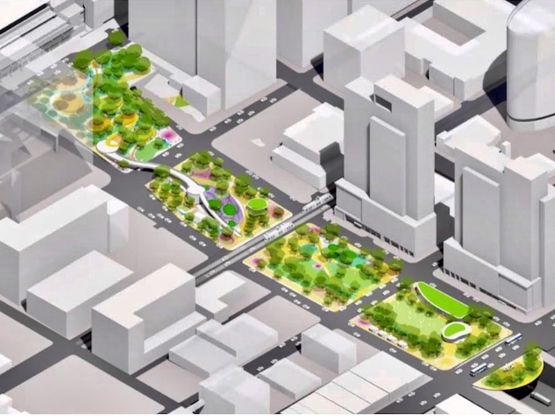 One of the three concepts for the South Loop Link project calls for keeping the downtown street grid intact, the others would close either Baltimore or Walnut.