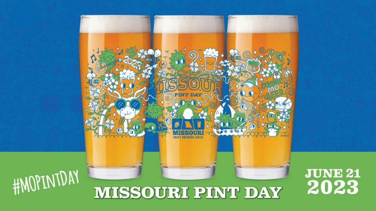 Beer glasses designed for Missouri Pint Day.