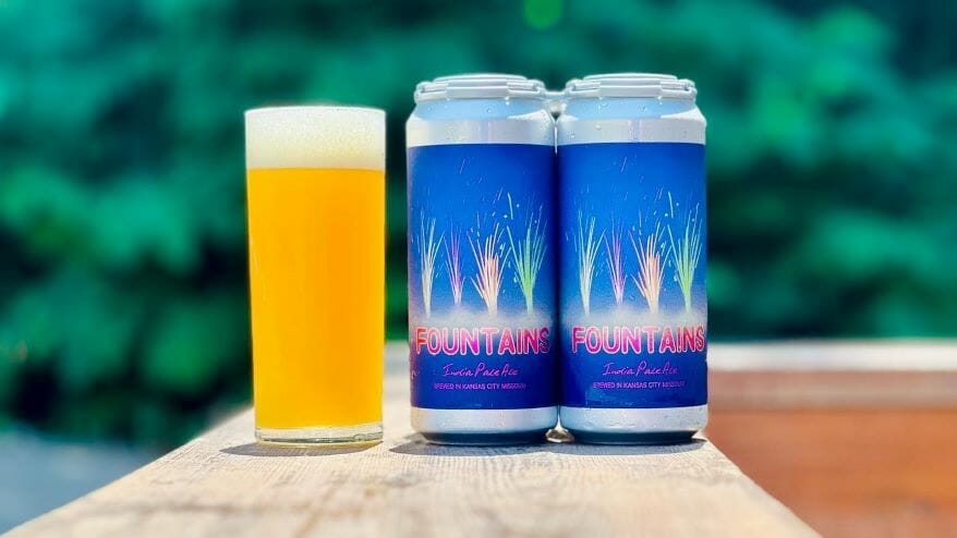 A glass and two cans of BKS Artisan Ales’ new Fountains IPA.