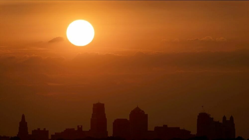The sun over Kansas City's skyline.
