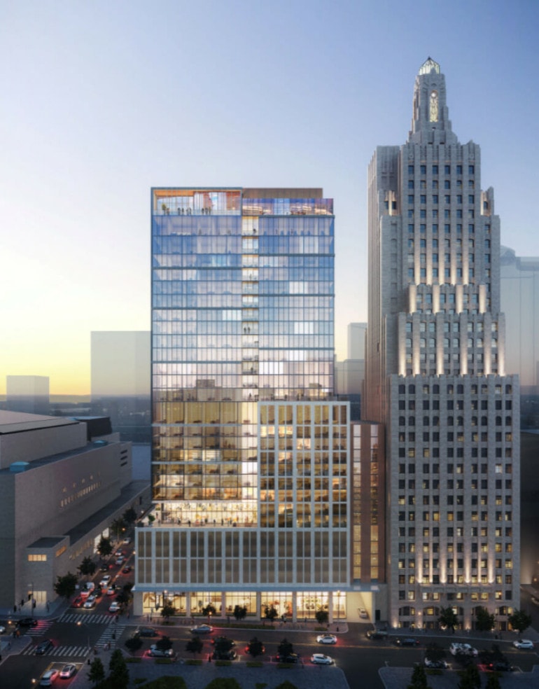 The proposed Lux Living tower would be next to the historic Power & Light building.