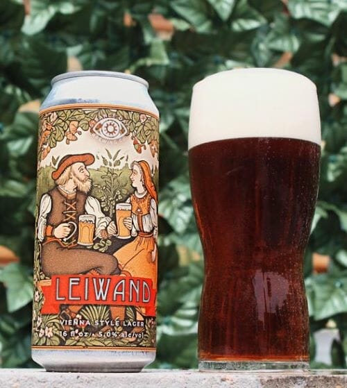 A can and glass of Strange Days Brewing's Leiwand.