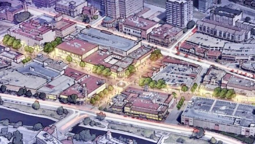 A conceptual rendering of how the Country Club Plaza would look if Nichols Road and Broadway were converted to pedestrian use.