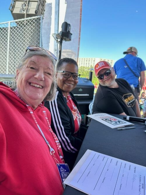 Bernetta McKindra (center) judges at the NFL Draft alongside Carolyn Wells, founder of the Kansas City Barbeque Society and American Royal Grand Champion pitmaster Todd Johns.