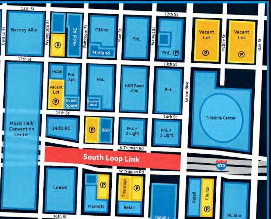 A map of potential projects near the proposed South Loop Link.