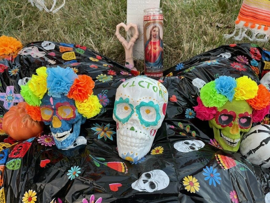 Skulls made of sugar are a common part of altars built to honor deceased family members during Dia de los Muertos.