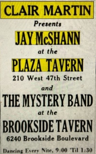 Despite Kansas City’s rigid segregation practices of the 1930s, the operator of the Plaza Tavern in the Triangle Building booked jazz pianist Jay McShann in 1939.