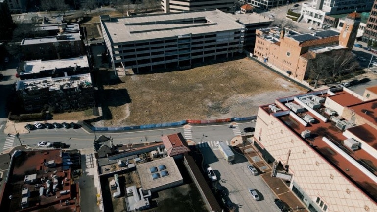 An aerial view of the site where Nordstrom had planned to open a store on the Country Club Plaza.