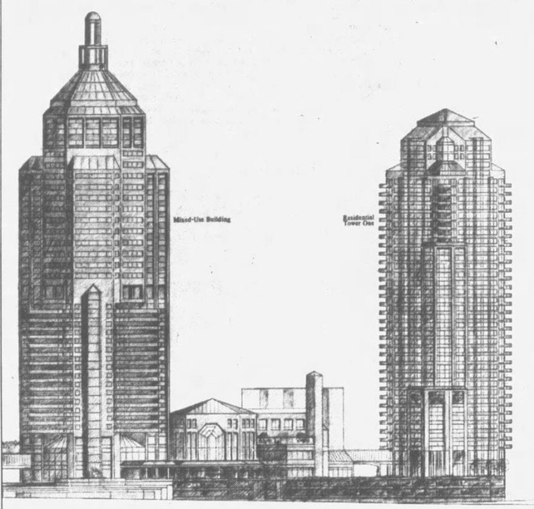 A rendering of the Sailors project, which proposed buildings as tall as 53 floors near the Country Club Plaza.
