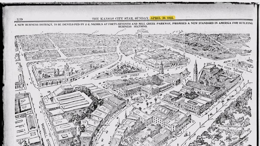 Country Club Plaza map published in The Kansas City Star on April 30, 1922.