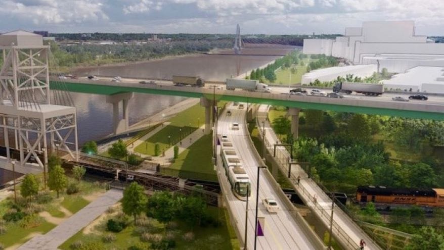 The plan to extend the KC Streetcar to the riverfront using the Grand Boulevard viaduct also includes building a parallel pedestrian/bike bridge.