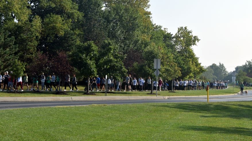 Hundreds of participants at the Speak UP walk on Sept. 17 at Garmin headquarters in Olathe.