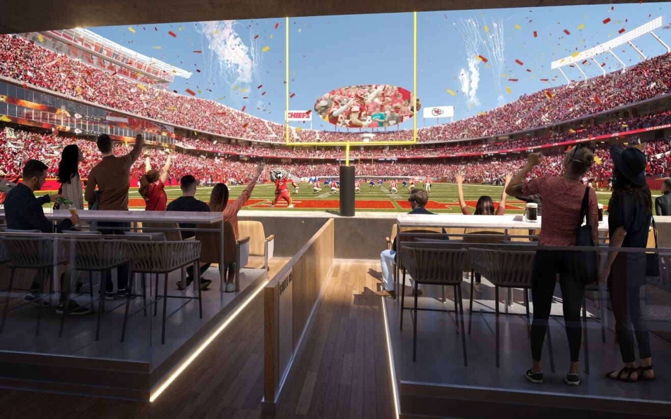 The Chiefs say end zone clubs and suites will offer new viewing and hospitality experiences for fans.