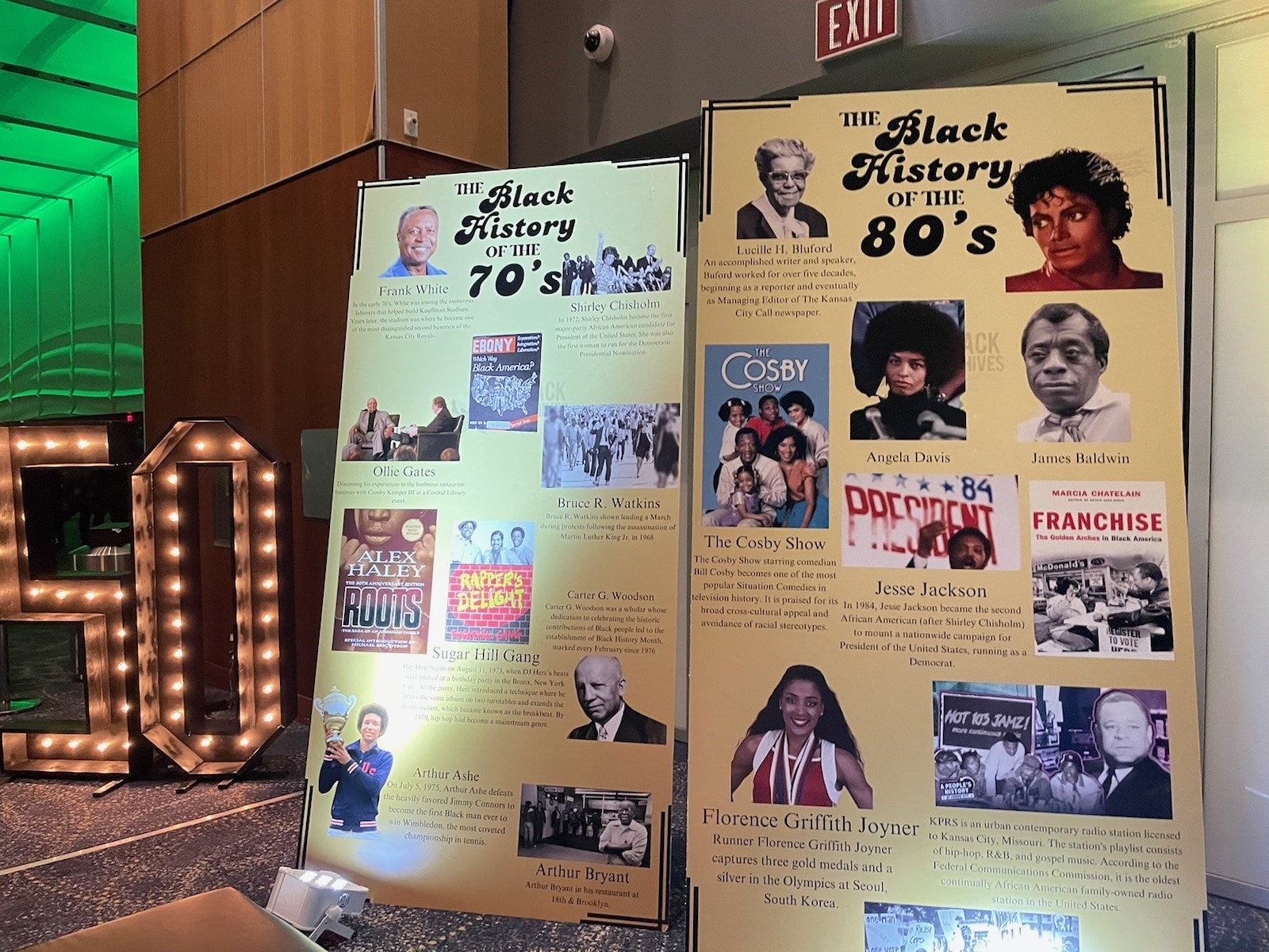 Displays showcasing Black history filled portions of the ballroom during the 50th Anniversary Gala of the Black Archives of Mid-America. The event was held on Feb. 17 at the Kansas City Convention Center.