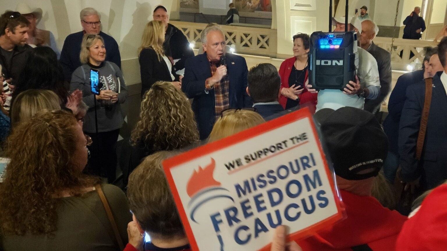 Conservative commentator Doug Billings speaks to a Jan. 30 in support of the Missouri Freedom Caucus.