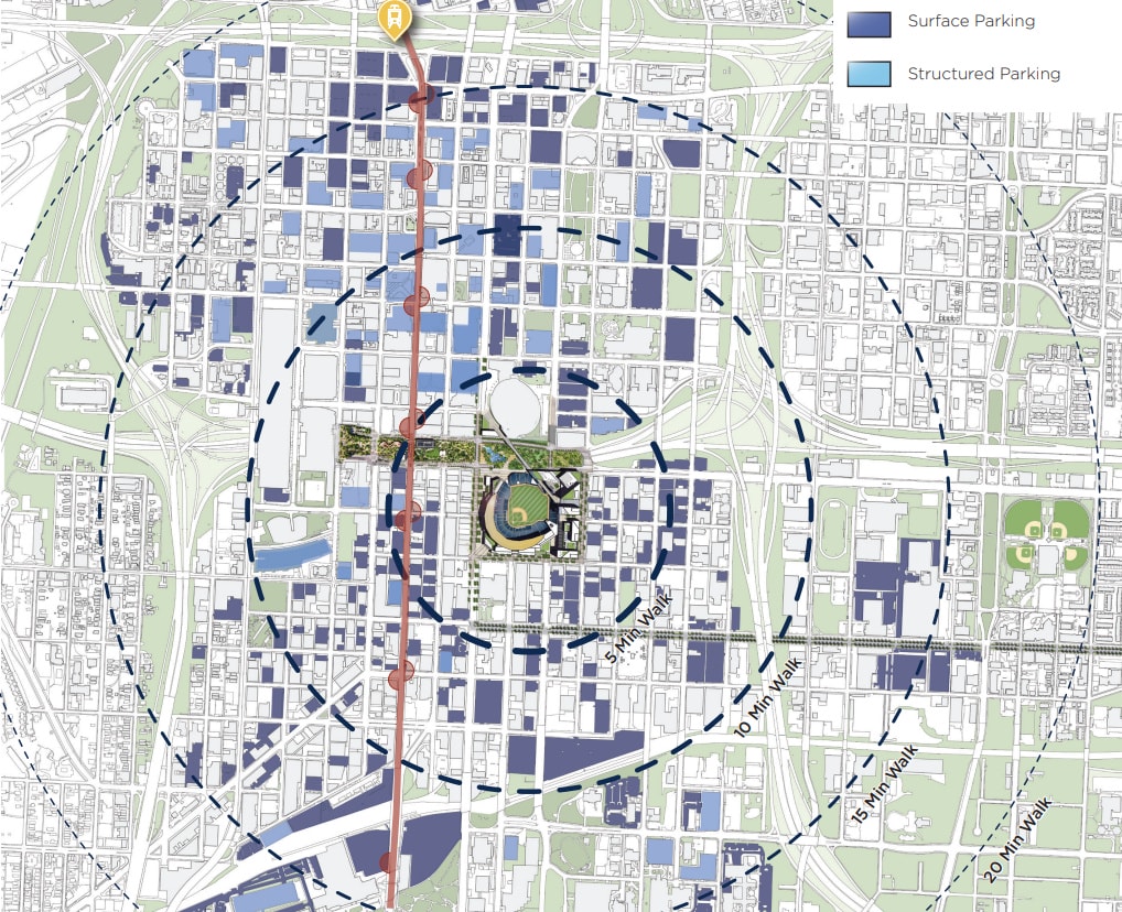 A map of 40,000 surface and structured parking spots in the downtown area.