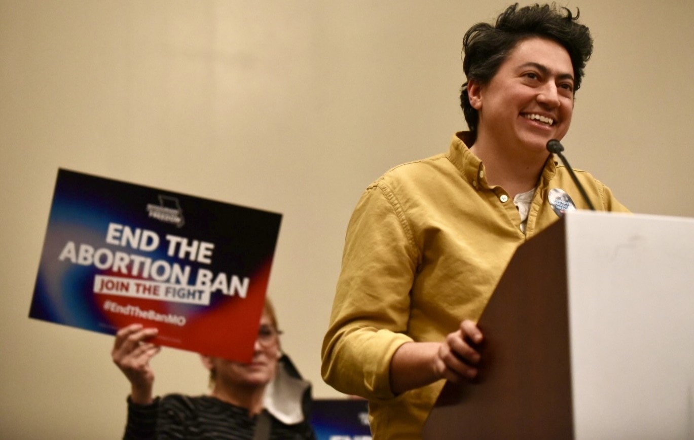 Iman Alsaden, the chief medical officer at Planned Parenthood Great Plains, speaks during a signature-gathering event for Missourians for Constitutional Freedom on Tuesday, Feb. 6, 2024, in Kansas City.