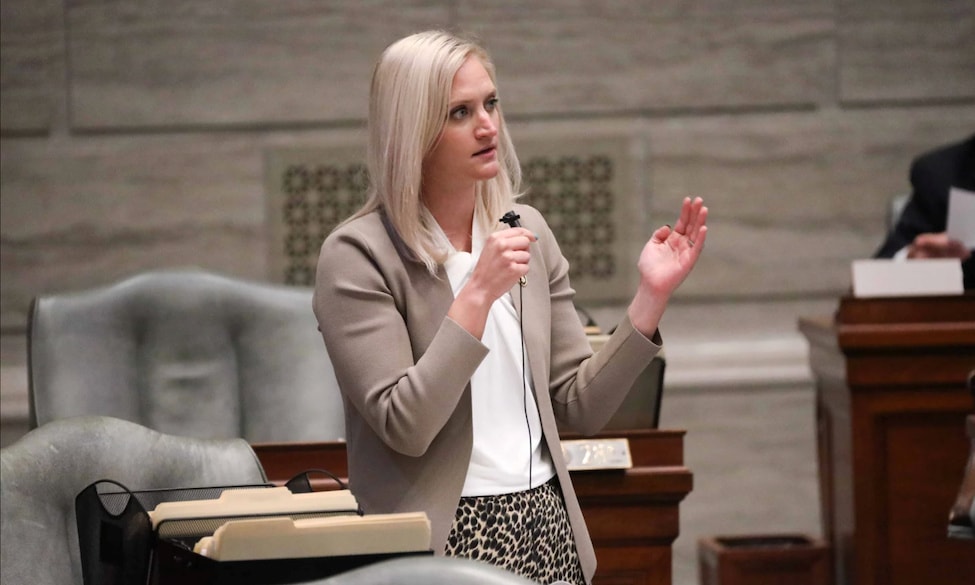 Sen. Lauren Arthur of Kansas City speaks during a 2023 debate in the Missouri Senate.