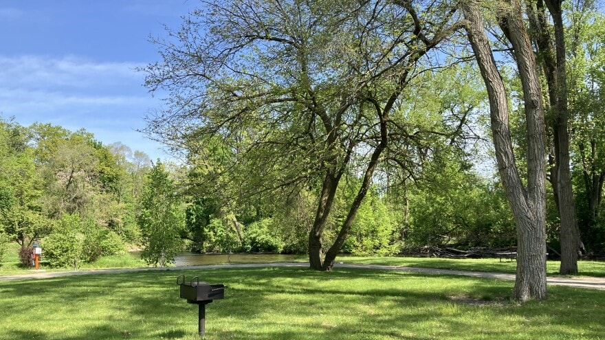 Nelson Park in Mount Pleasant, Michigan boasts the Chippewa River, lined by turfgrass.