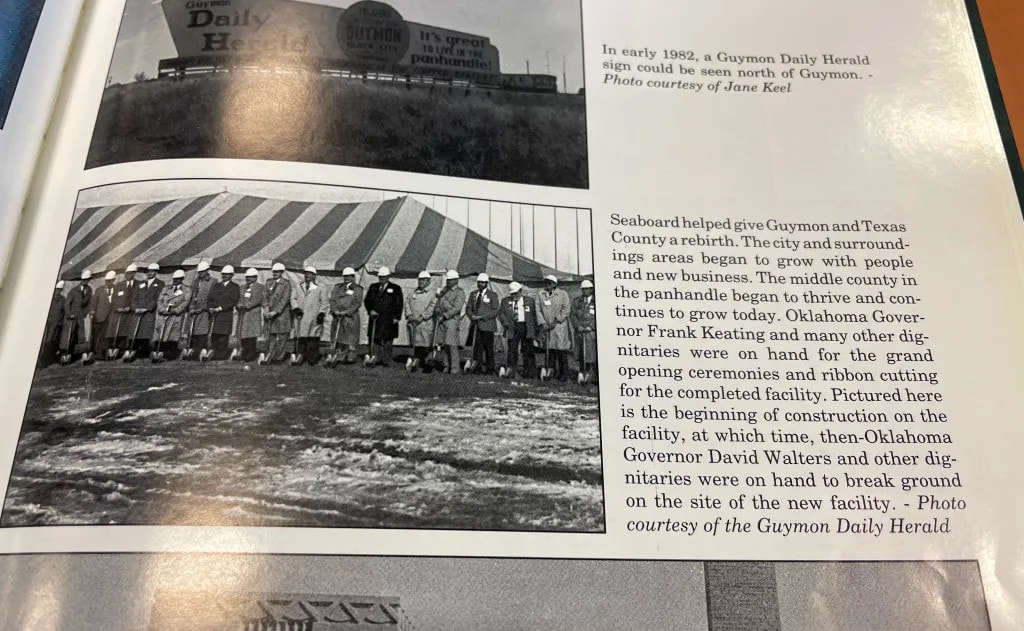 A photo in the 2001 Centennial Edition of Guymon Area History documents the groundbreaking of Seaboard Foods.