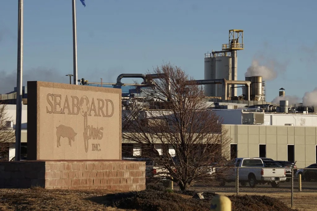 The entrance to Seaboard’s Guymon pork processing plant on Dec. 5, 2023.