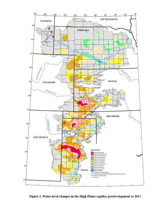 A water level map of the High Plains aquifer.