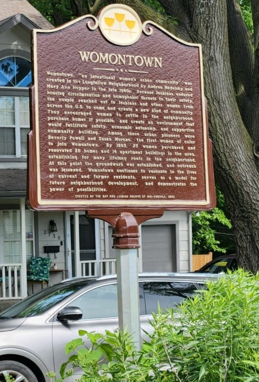 The Womontown historic marker in the Longfellow Neighborhood of Kansas City.