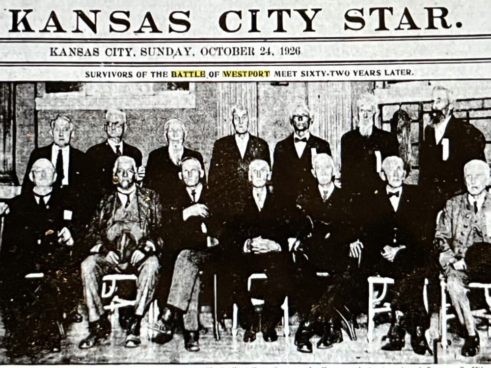 Photo in Kansas City Star of battle of westport veterans gathered in Kansas City