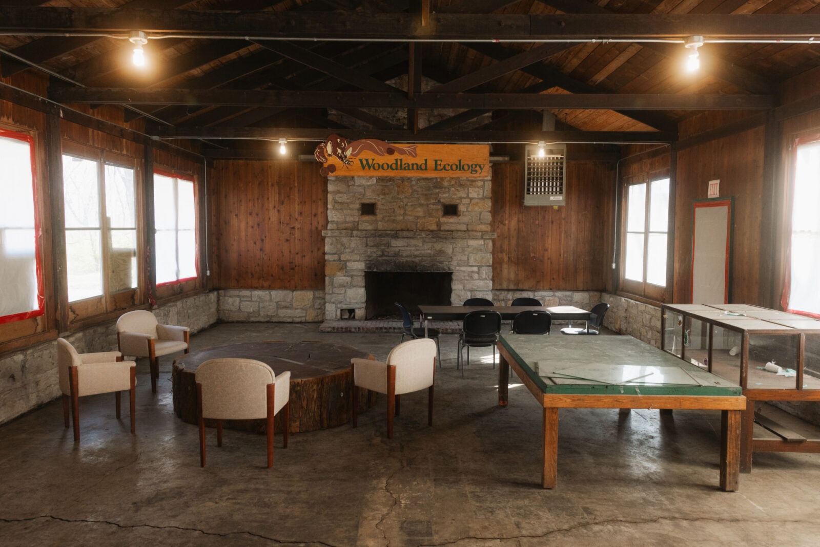 Old furniture and display cases occupy the main room at Hope Lodge in Swope Park. (Chase Castor | Flatland)